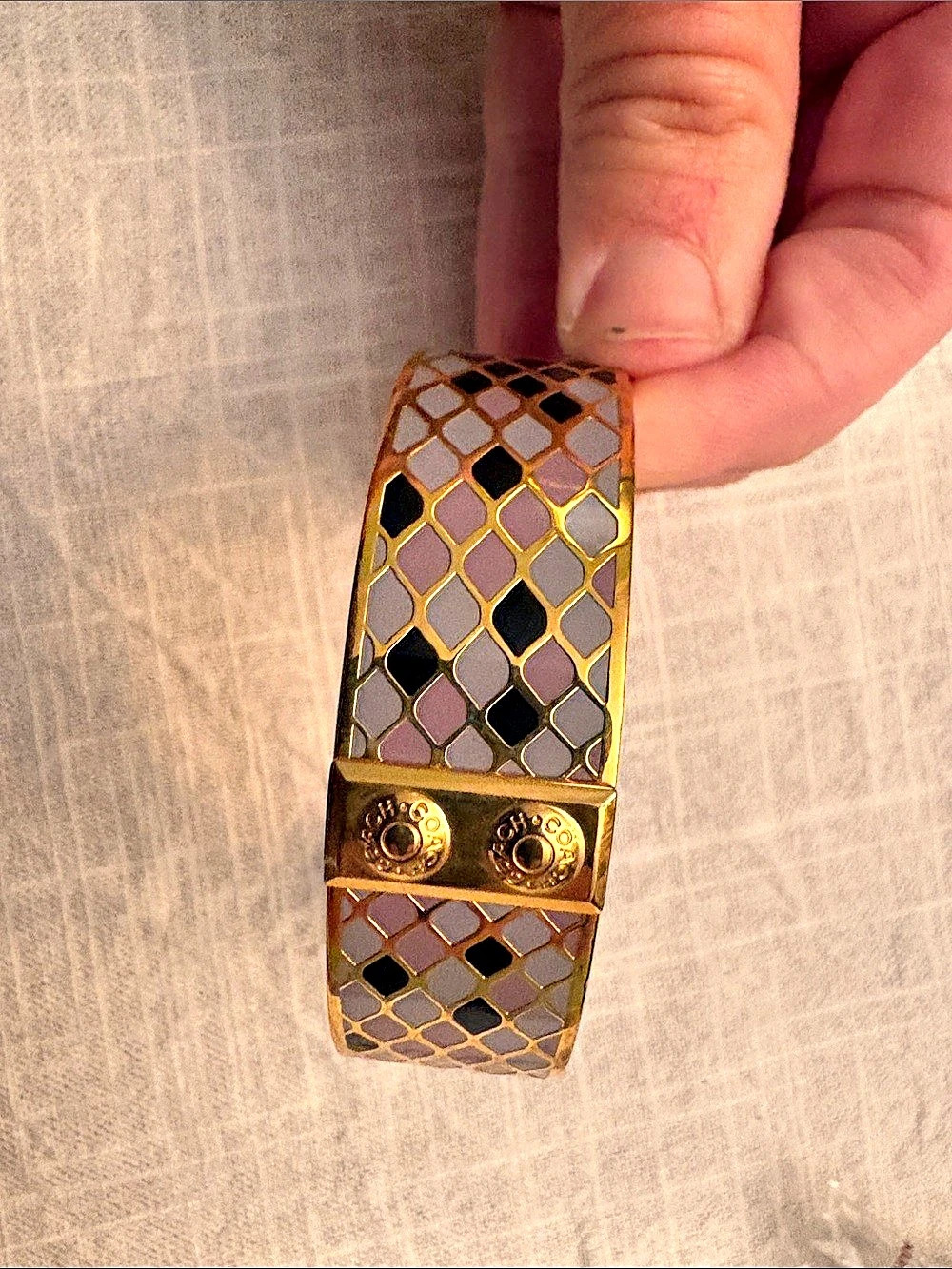 Coach 3/4 Inch Snakeskin Bangle Bracelet Gold & Black